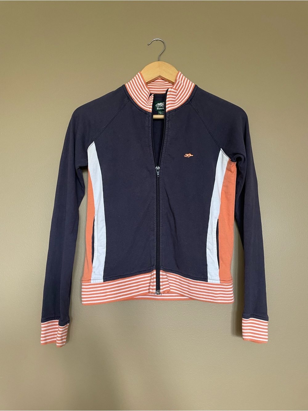 {Roots} Navy, Coral and White Zip-Front Bomber Jacket
